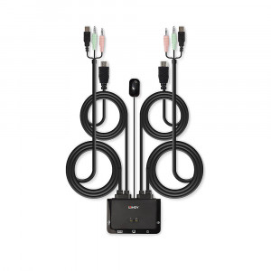 KVM Switch - LINDY 2 Prievadų HDMI 4K30, USB 2.0 Garso KVM Switch, Juodas