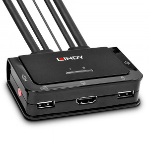 KVM Switch - LINDY 2 Prievadų HDMI 4K30, USB 2.0 Garso KVM Switch, Juodas