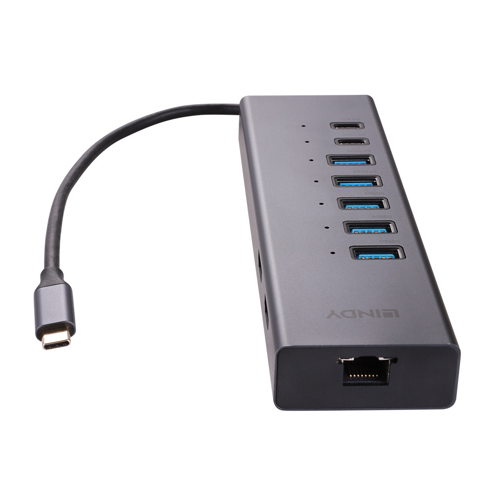 Nešiojamojo Kompiuterio Mini Dokavimo Stotis - LINDY DST-Mini Duo, USB-C Dokas, 2x 4K HDMI, PD 100W, Gigabit Ethernet