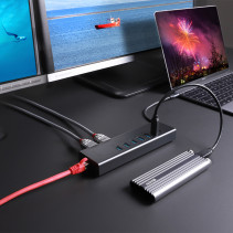 Nešiojamojo Kompiuterio Mini Dokavimo Stotis - LINDY DST-Mini Duo, USB-C Dokas, 2x 4K HDMI, PD 100W, Gigabit Ethernet