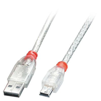 USB Laidas - LINDY USB 2.0 Type A į Mini-B Laidas, M/M, Didelės Spartos, 5 m, Skaidrus