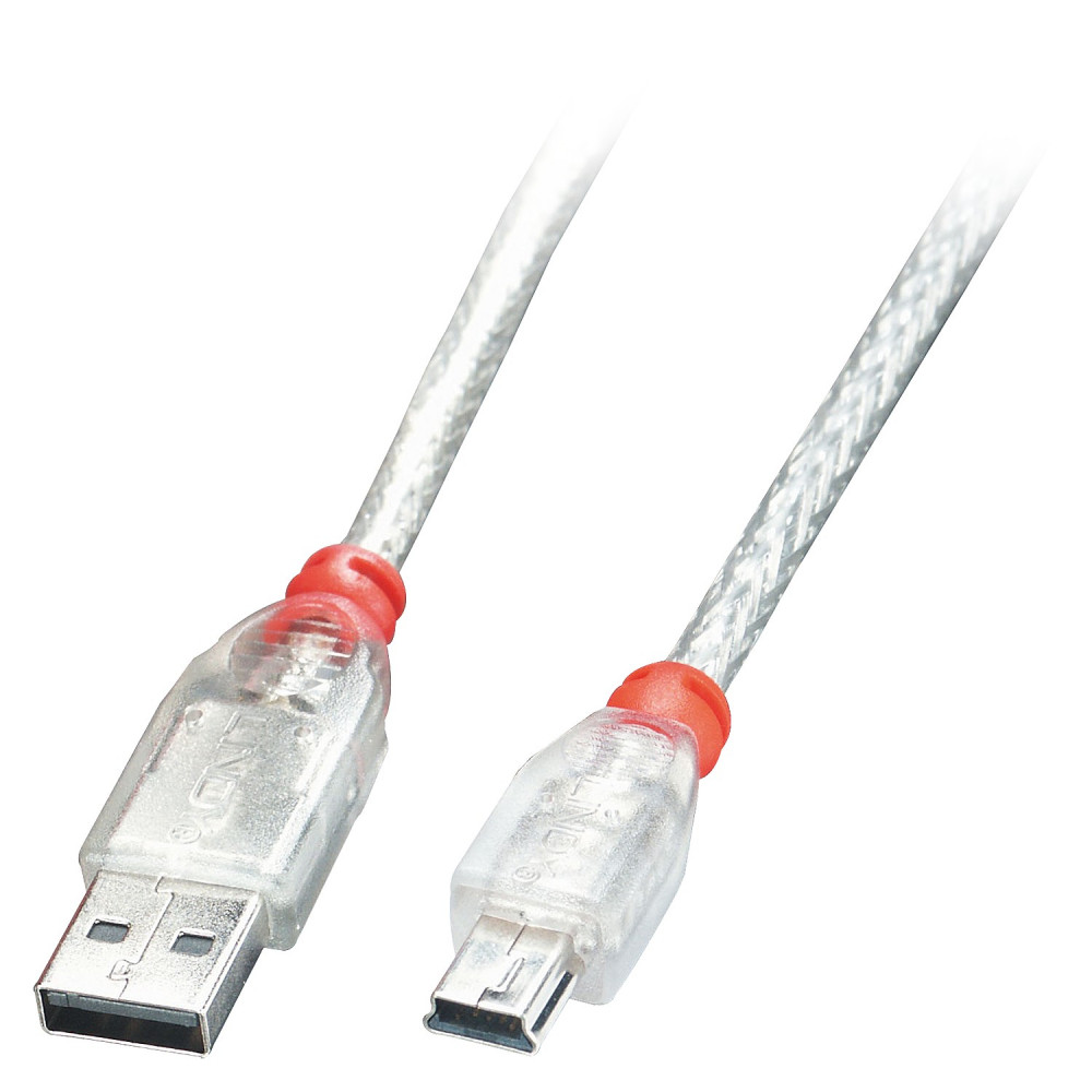 USB Laidas - LINDY USB 2.0 Type A į Mini-B Laidas, M/M, Didelės Spartos, 5 m, Skaidrus