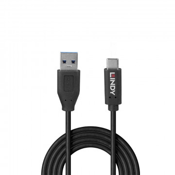 USB kabelis - Lindy 0.5m USB 3.2 Type A to C 10Gbps TPE juodas