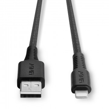 Kabelis - Lindy 1m sustiprintas USB Type A į Lightning kabelis 480Mbps PVC