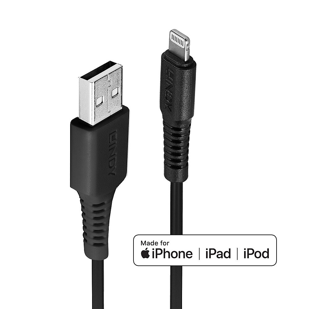 USB Laidas - LINDY USB Type A į Lightning Laidas, M/M, 480Mbps, 1 m, Juodas