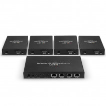 AV Skirstytuvo Prailginimas - LINDY Cat.6 4 Prievadų HDMI 4K60 ir IR Skirstytuvo Prailginimas 70 m, Juodas