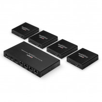 AV Skirstytuvo Prailginimas - LINDY Cat.6 4 Prievadų HDMI 4K60 ir IR Skirstytuvo Prailginimas 70 m, Juodas