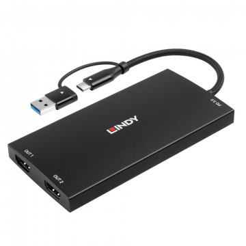 Adapteris - Lindy USB Tipo A/C į Dviejų HDMI 4K60 Keitiklį 100W