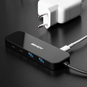 USB Hublis - Lindy 4 Port USB 3.2 Gen 2 Type C Hub 10 Gbps Power Delivery