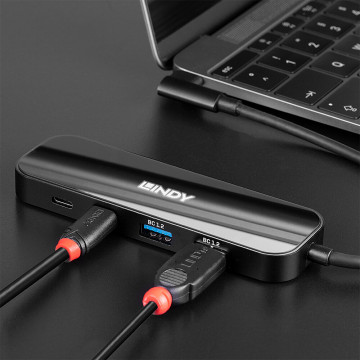 USB Hublis - Lindy 4 Port USB 3.2 Gen 2 Type C Hub 10 Gbps Power Delivery
