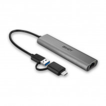 USB Hublis - Lindy USB 3.2 Gen 1 Hublis & Gigabit Ethernet Keitiklis 3 Prievadai Juodas