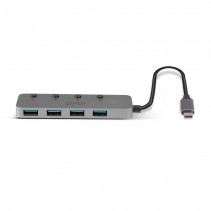 USB Hublis - Lindy 4 Port USB 3.2 Type C Hublis su Įjungimo/Išjungimo Jungikliais Juodas