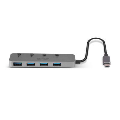 USB Hublis - Lindy 4 Port USB 3.2 Type C Hublis su Įjungimo/Išjungimo Jungikliais Juodas