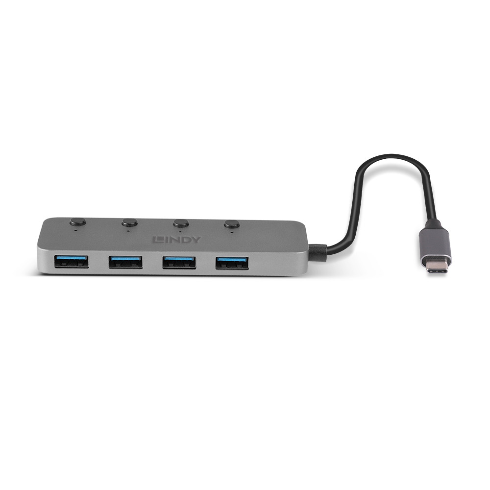 USB Hublis - Lindy 4 Port USB 3.2 Type C Hublis su Įjungimo/Išjungimo Jungikliais Juodas