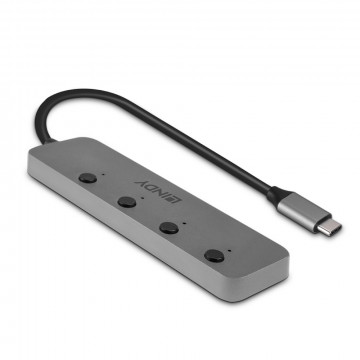 USB Hublis - Lindy 4 Port USB 3.2 Type C Hublis su Įjungimo/Išjungimo Jungikliais Juodas