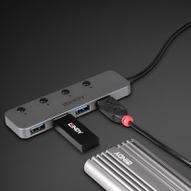 USB Hublis - Lindy 4 Port USB 3.2 Type C Hublis su Įjungimo/Išjungimo Jungikliais Juodas