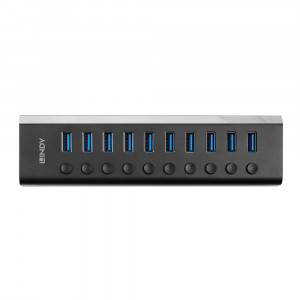 USB Hub - LINDY 10 Prievadų USB 3.0 Hub su Maitinimo Jungikliais, 5 Gbps, Aliuminio Lydinys
