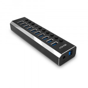USB Hub - LINDY 10 Prievadų USB 3.0 Hub su Maitinimo Jungikliais, 5 Gbps, Aliuminio Lydinys