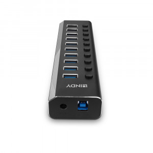USB Hub - LINDY 10 Prievadų USB 3.0 Hub su Maitinimo Jungikliais, 5 Gbps, Aliuminio Lydinys