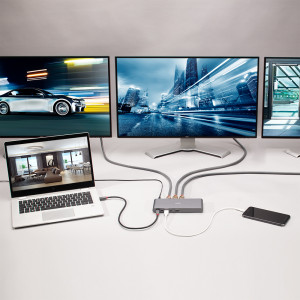 Kompiuterio Dokavimo Stotis - LINDY DST-Pro 5K XT, USB-C Nešiojamojo Kompiuterio Dokavimo Stotis, Trigubas 5K ekranas, 100W PD