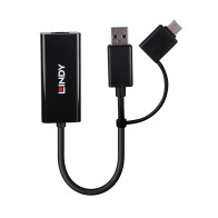 Tinklo Adapteris - LINDY USB 3.2 Gen 1 Gigabit Ethernet Konverteris, RJ45, USB A/C, Juodas