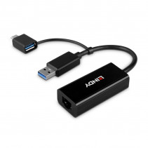 Tinklo Adapteris - LINDY USB 3.2 Gen 1 Gigabit Ethernet Konverteris, RJ45, USB A/C, Juodas