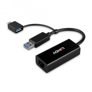 Tinklo Adapteris - LINDY USB 3.2 Gen 1 Gigabit Ethernet Konverteris, RJ45, USB A/C, Juodas