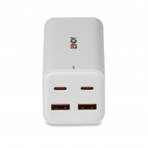USB Įkroviklis - LINDY 100W 4 Prievadų GaN Įkroviklis su 2x USB Type C ir 2x Type A Prievadai, Baltas