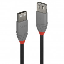 USB Prailginimo Laidas - LINDY Anthra Line USB 2.0 Type M/F Laidas, 5 m, Juodas