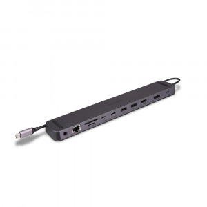 USB C Dokavimo Stotis - LINDY Plugable DST-Mini XT 810 8K/4K60, 100W PD, USB 3.2, Gigabit Ethernet, Pilka