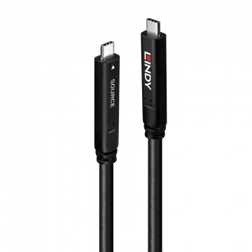 USB Laidas - LINDY USB 3.2 10Gbps ir DP 1.4 Type C Hibridinis Laidas (4 juostos), 10Gbps, 4K144Hz, 60W, 15 m, Juodas