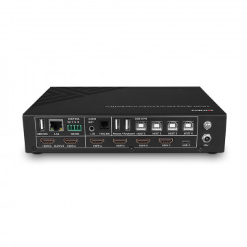 KVM Jungiklis - LINDY 5 Prievadų KVM Komutatorius su Integruotu Daugiavaizdžiu Ryšiu, HDMI, USB Type C, 4096x2160@60Hz