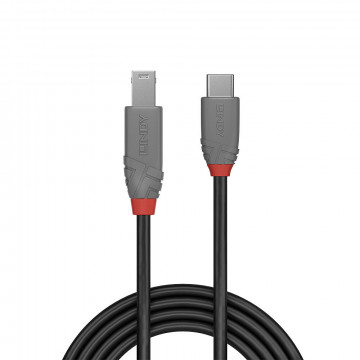 USB Laidas - LINDY Anthra Line USB 3.2 Type C į B Laidas, M/M, 5Gbps, 4.5W, 1 m, Juodas