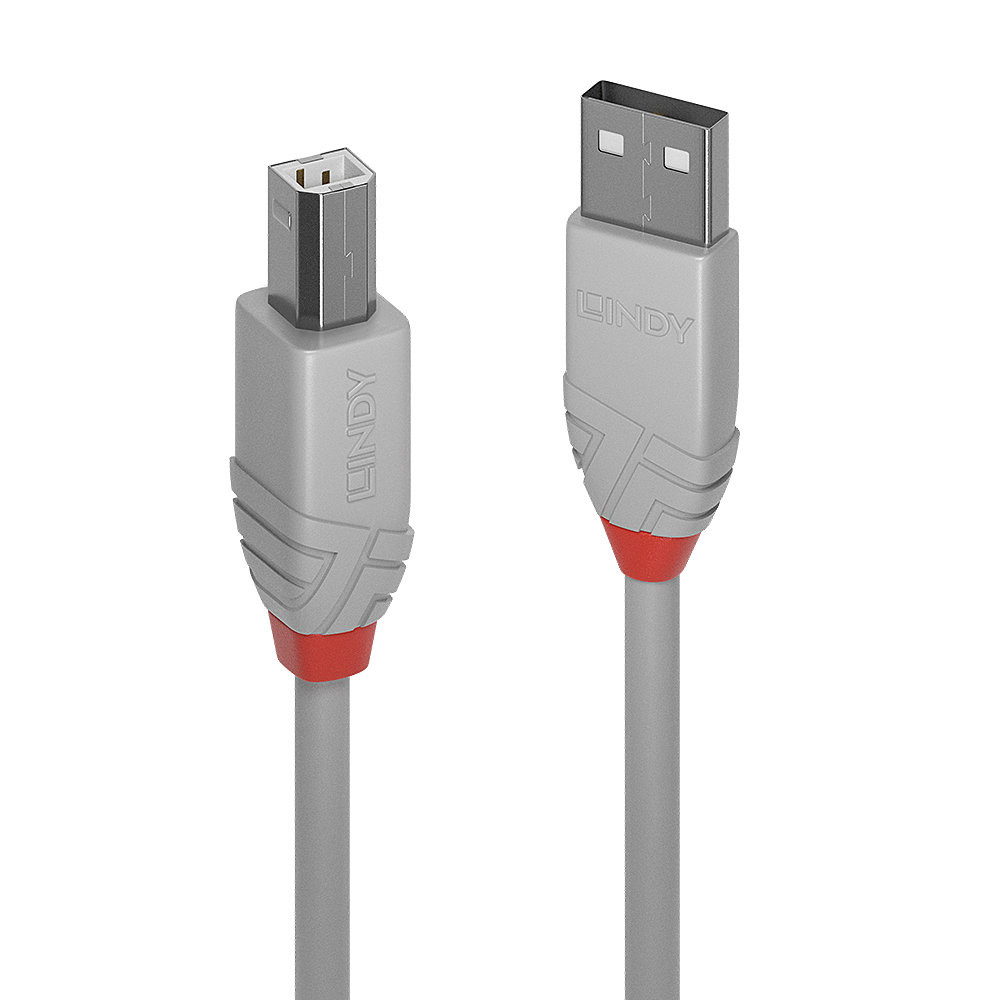 USB Laidas - LINDY Anthra Line USB 2.0 Type A į B Laidas M/M, 1 m, Pilkas
