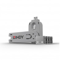 USB Priedas - LINDY USB A Prievado Blokatorius 4 vnt., Raktas, Baltas