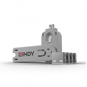 USB Priedas - LINDY USB A Prievado Blokatorius 4 vnt., Raktas, Baltas