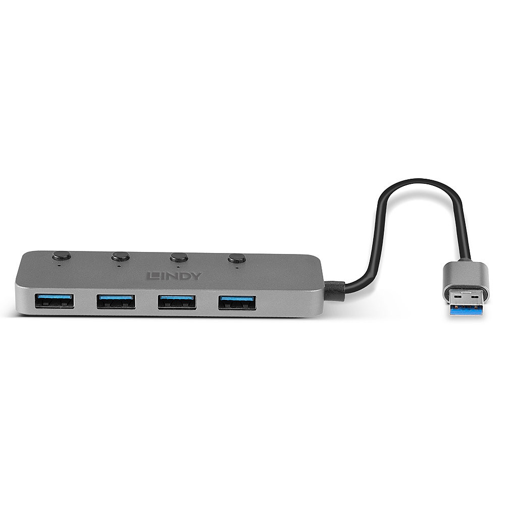 USB Hub - LINDY 4 Prievadų USB 3.0 Hub su Maitinimo/Išjungimo Jungikliais, 5 Gbps, Type A