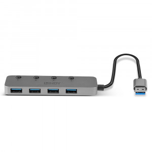 USB Hub - LINDY 4 Prievadų USB 3.0 Hub su Maitinimo/Išjungimo Jungikliais, 5 Gbps, Type A
