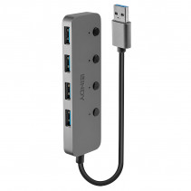 USB Hub - LINDY 4 Prievadų USB 3.0 Hub su Maitinimo/Išjungimo Jungikliais, 5 Gbps, Type A