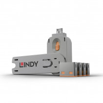 USB Prievado Blokatorius - LINDY USB A Prievado Blokatorius, 4 vnt + USB Type A Prievadai su Raktu, Oranžinis