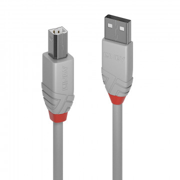USB Laidas - LINDY Anthra Line USB 2.0 Type A į B Laidas M/M, 5 m, Pilkas