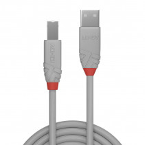 USB Laidas - LINDY Anthra Line USB 2.0 Type A į B Laidas M/M, 5 m, Pilkas