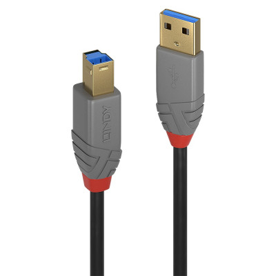 USB Laidas - LINDY Anthra Line USB 3.2 Type A į B Laidas M/M, 5Gbps, 1 m, Juodas