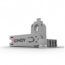 USB Priedas - LINDY USB A Prievado Blokatorius 4 vnt., Raktas, Baltas