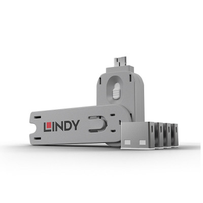 USB Priedas - LINDY USB A Prievado Blokatorius 4 vnt., Raktas, Baltas