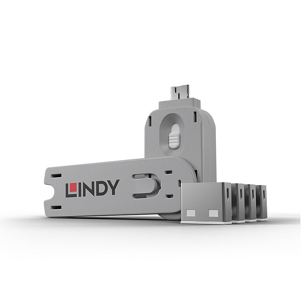 USB Priedas - LINDY USB A Prievado Blokatorius 4 vnt., Raktas, Baltas
