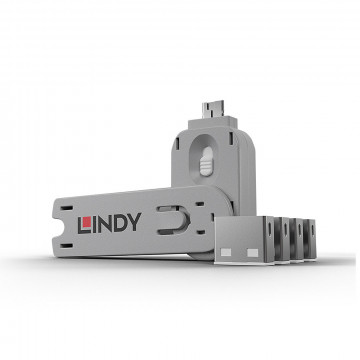 USB Priedas - LINDY USB A Prievado Blokatorius 4 vnt., Raktas, Baltas