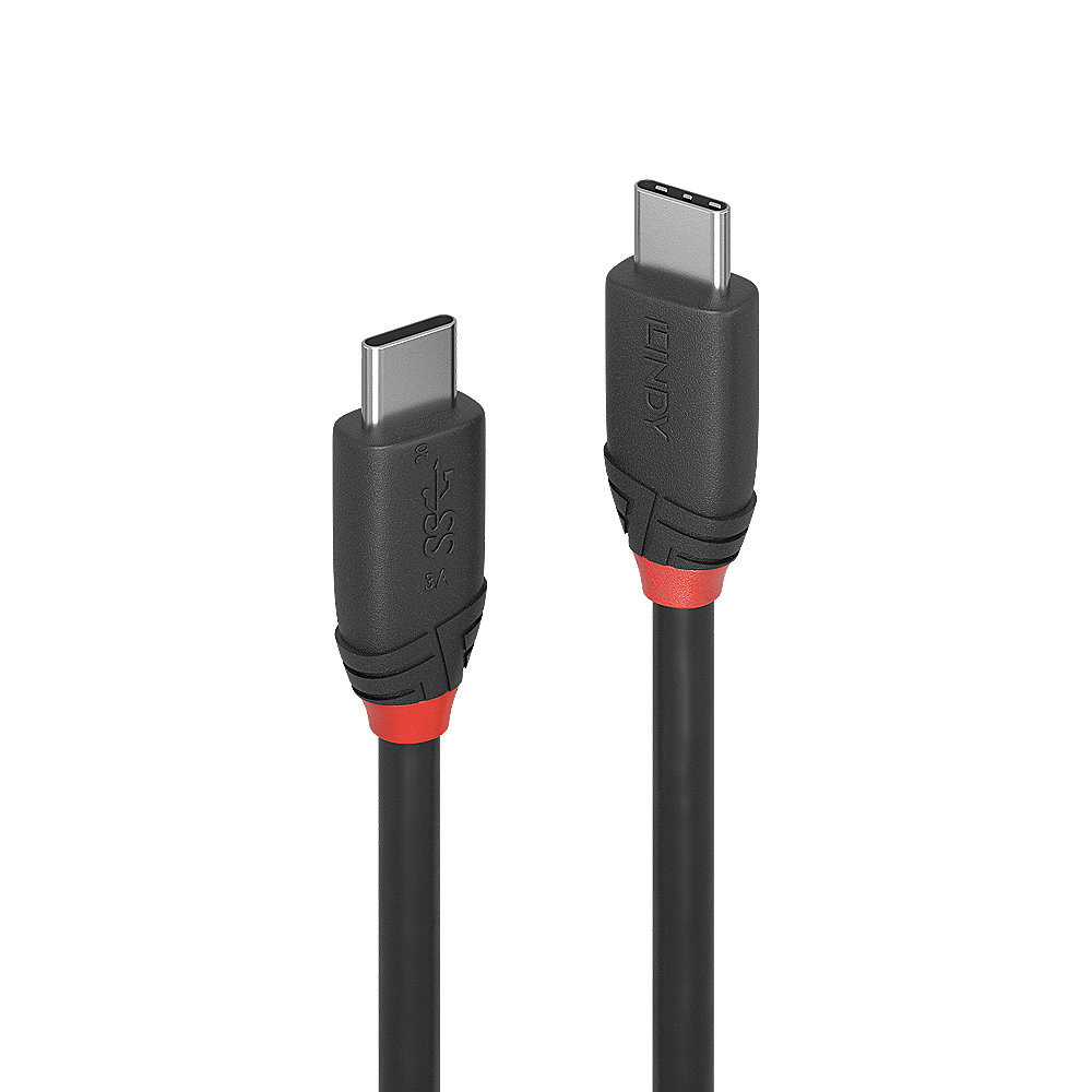 USB Laidas - LINDY Black Line USB 3.2 Type C Laidas M/M, 20Gbps, 60W PD, 1 m, Juodas