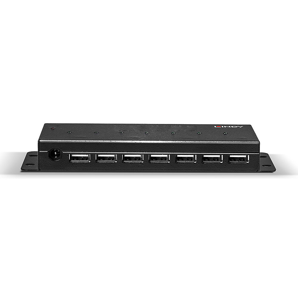 USB Hub - LINDY 7-Port USB 2.0 Metalinis Hub su Montavimo Laikikliais ir Maitinimo Šaltiniu
