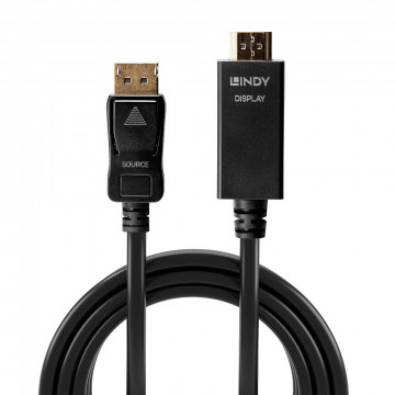 DisplayPort Kabelis - LINDY DisplayPort į HDMI Kabelis, 3840x2160@30Hz, 5 m, Juodas